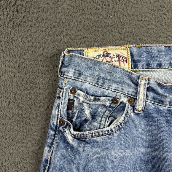 Vtg Abercrombie & Fitch Jeans Mens 30x32 Blue Bootcut Distressed Light Wash Y2K - Picture 3 of 16